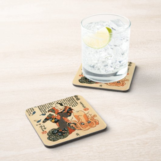 Kat in Kimono, Octopus Kuniyoshi Japanse fijne kun Bier Onderzetter (Rechterzijde)