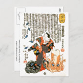 Kat in Kimono, Octopus Kuniyoshi Japanse fijne kun Briefkaart (Voorkant / Achterkant)