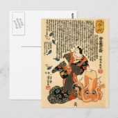 Kat in Kimono, Octopus Kuniyoshi Japanse fijne kun Briefkaart (Voorkant / Achterkant)