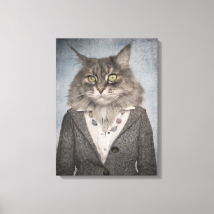 Kat in kleding canvas afdruk