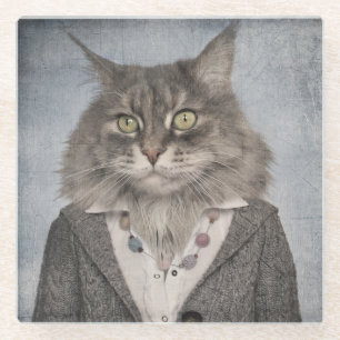 Kat in kleding glazen onderzetter
