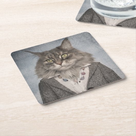 Kat in kleding kartonnen onderzetters (Schuin)