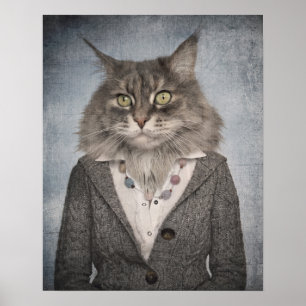 Kat in kleding poster