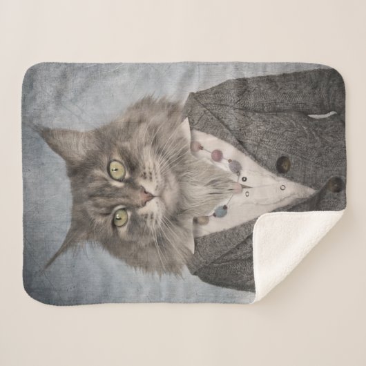 Kat in kleding sherpa deken (Voorkant (horizontaal))