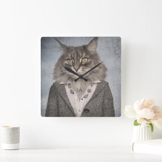 Kat in kleding vierkante klok (Huis)