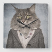 Kat in kleding vierkante klok (Voorkant)