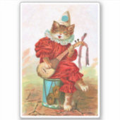 Kat in kleren aan trommelspellen sticker (Voorkant)