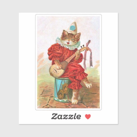 Kat in kleren aan trommelspellen sticker (Vel)
