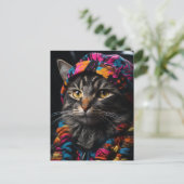 Kat in kleurrijke Retro kleding Briefkaart (Staand voorkant)
