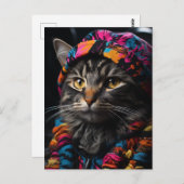 Kat in kleurrijke Retro kleding Briefkaart (Voorkant / Achterkant)