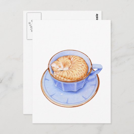 Kat in koffie briefkaart (Voorkant / Achterkant)