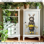 Kat in konijnenvacht, mand van bloemen BU4 Decoupa Tissuepapier