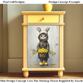 Kat in konijnenvacht, mand van bloemen BU4 Decoupa Tissuepapier