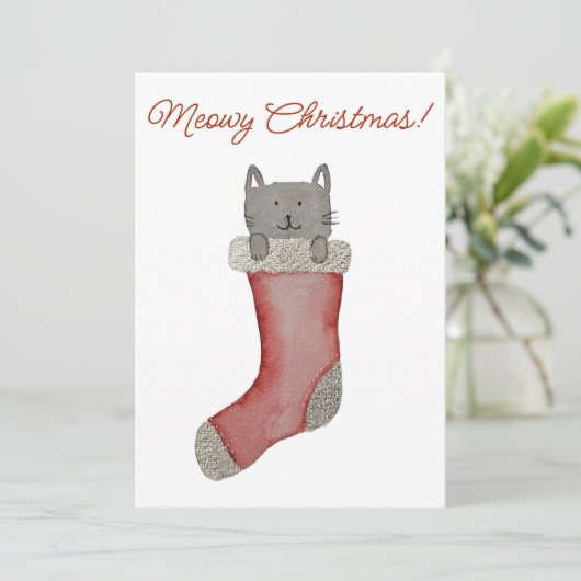 Kat in Kous Feestdagenkaart (Staand voorkant)