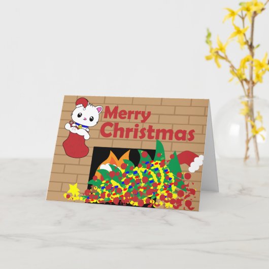 Kat in kous met kerst Kaart (Gele Bloem)