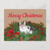 Kat in krans Kerst Kaart (Voorkant)