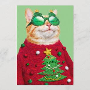 Kat in lelijke kersttrui kaart