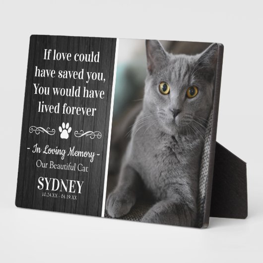 Kat In Loving Memory Foto Rustieke Herdenking Fotoplaat (Zijkant)