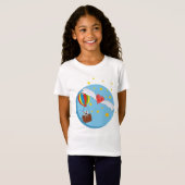Kat in luchtballon Kawaii Heart met Wings T-shirt (Voorkant volledig)
