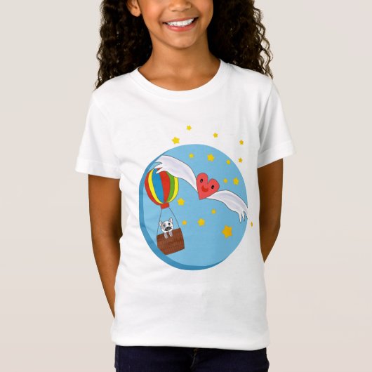 Kat in luchtballon Kawaii Heart met Wings T-shirt (Voorkant)