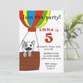 Kat in luchtballon Kids Verjaardag Kaart (Staand voorkant)