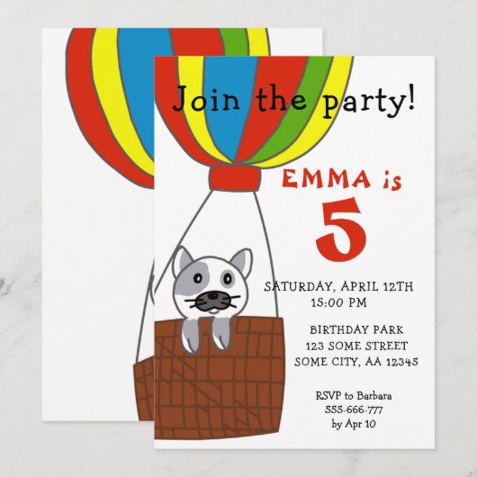 Kat in luchtballon Kids Verjaardag Kaart (Voorkant / Achterkant)