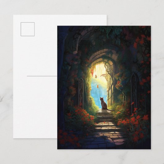 Kat in Magical Alley Fantasy Art Briefkaart (Voorkant / Achterkant)