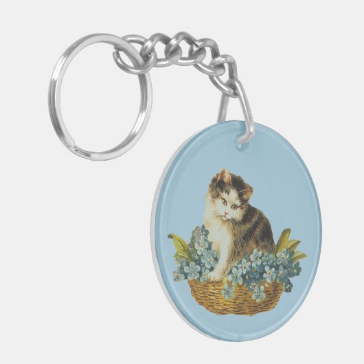  kat in mandje sleutelhanger (Voorkant Links)
