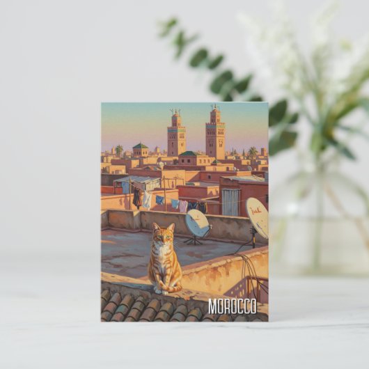 Kat in Marrakesh Marokko Reizen Briefkaart (Staand voorkant)