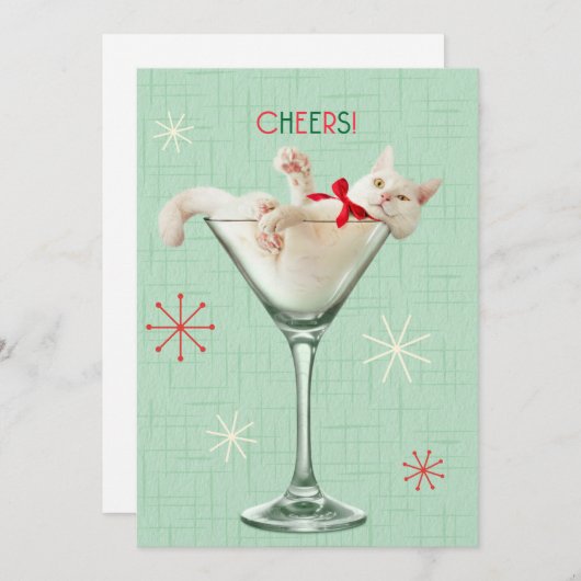 Kat in Martini Glas Kaart (Voorkant / Achterkant)