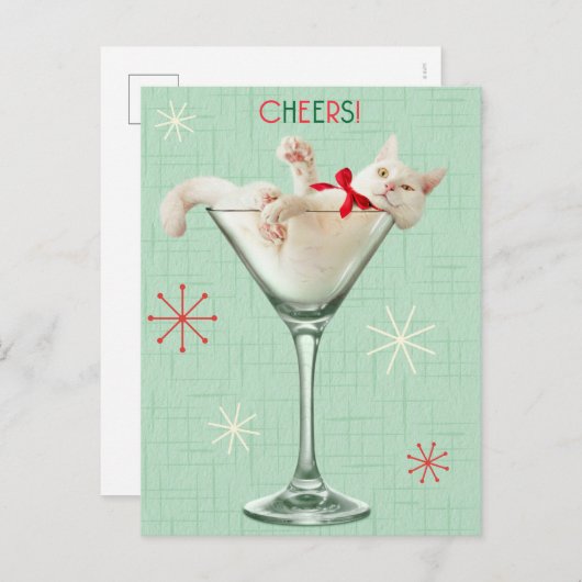 Kat in Martini Glas Uitnodiging Briefkaart (Voorkant / Achterkant)