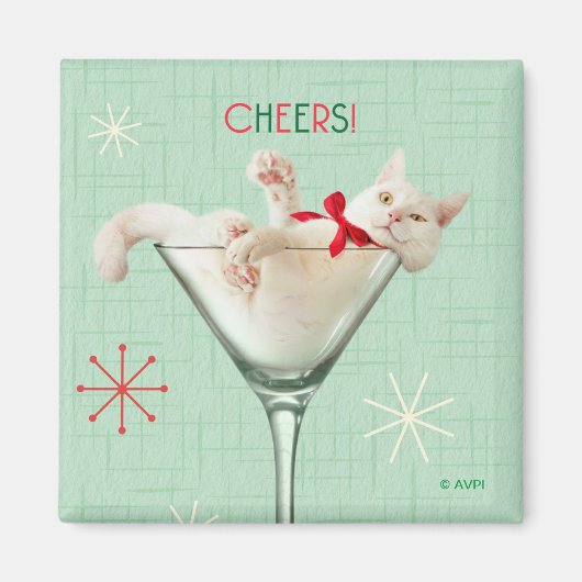 Kat in Martini Glass Magneet (Voorkant)