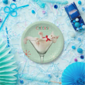 Kat in Martini Glass Papieren Bordje (Feest)