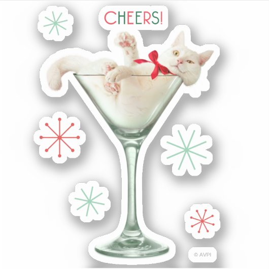 Kat in Martini Glass Sticker (Voorkant)