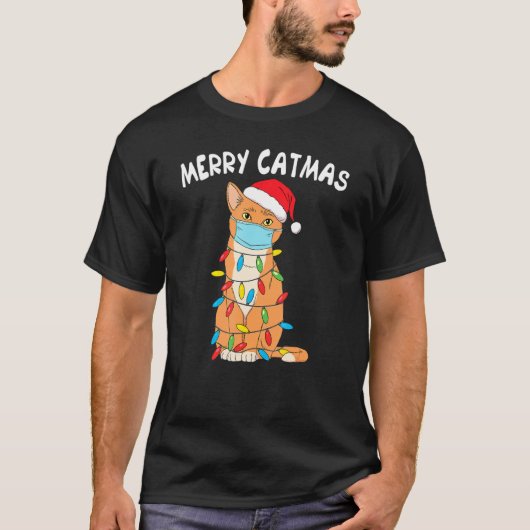 Kat in mask Funny Xmas Cat Merry Catmas Kerstmis T-shirt (Voorkant)