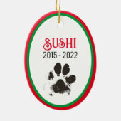 Kat In Memoriam van Kerstvakantie Rood Groen Keramisch Ornament (Achterkant)