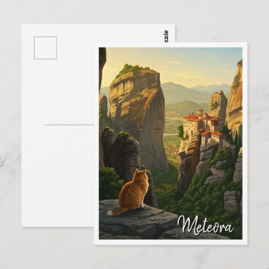 Kat in Meteora Griekenland Reizen Briefkaart (Voorkant / Achterkant)
