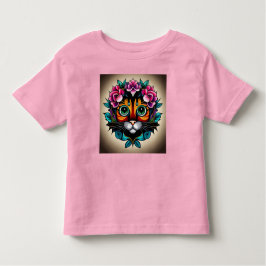 Kat in Mexicaanse kunststijl met roze bloemen T-sh Kinder Shirts