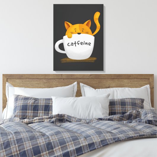 Kat in mok Canvas koffie (Insitu (Slaapkamer))