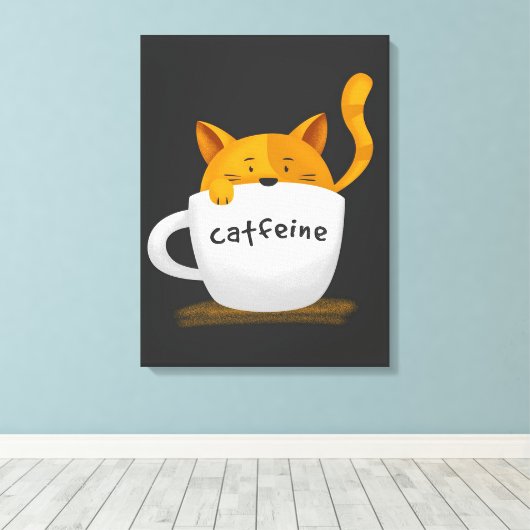 Kat in mok Canvas koffie (Insitu (Houten vloer))