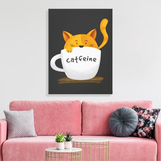 Kat in mok Canvas koffie (Insitu (Woonkamer))
