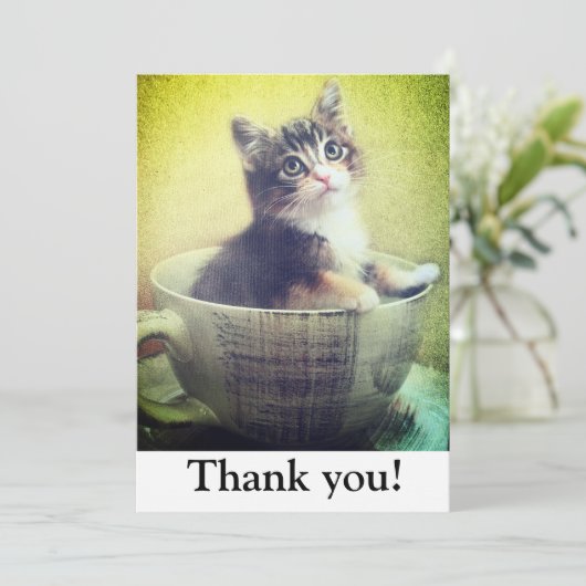 kat in mok Dank u kaart (Staand voorkant)