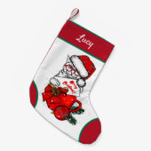 Kat in mok, klein kerstfeest kleine kerstsok (Voorkant (Hangend))