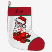 Kat in mok kleine kerstsok (Voorkant)