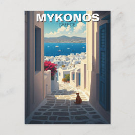 Kat in Mykonos Griekenland Cycladen Reizen Briefkaart