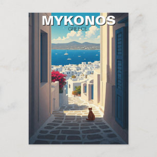 Kat in Mykonos Griekenland Cycladen Reizen Briefkaart