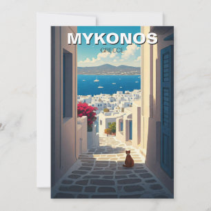 Kat in Mykonos Griekenland Cycladen Reizen Feestdagenkaart
