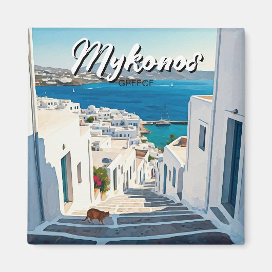 Kat in Mykonos Griekenland Cycladen Reizen Magneet (Voorkant)