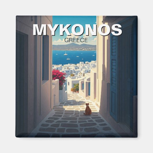 Kat in Mykonos Griekenland Cycladen Reizen Magneet (Voorkant)