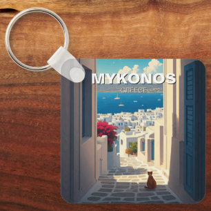 Kat in Mykonos Griekenland Cycladen Reizen Sleutelhanger
